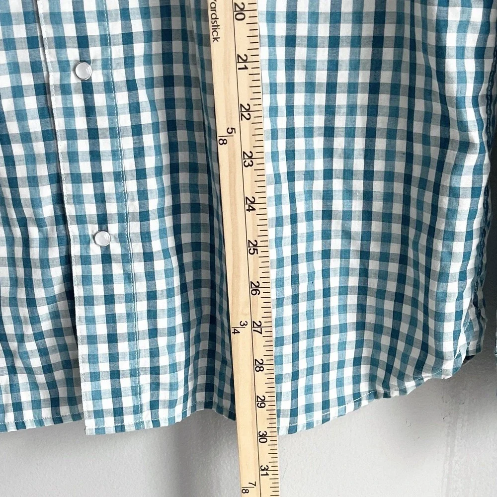 Levi's Men's Teal Gingham Plaid Check Pearl Snap Shirt Western Long Sleeve Large